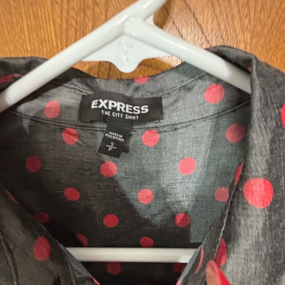 Express Charcoal and Pink Polka Dot Button-Down Shirt - Picture 8 of 8